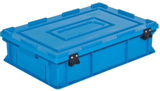60x40x15 Industrial Plastic Crate with Hinged Lid
