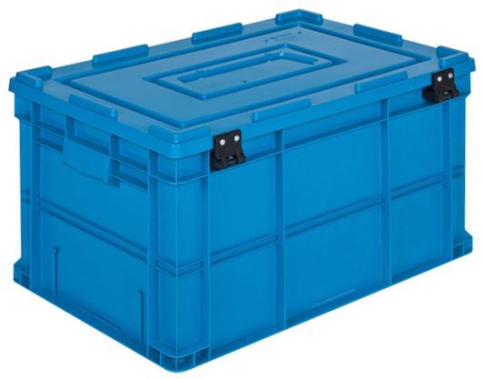 60x40x32 Industrial Plastic Crate with Hinged Lid