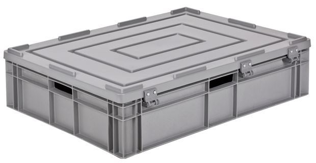 80x60x23 Industrial Plastic Crate with Hinged Lid